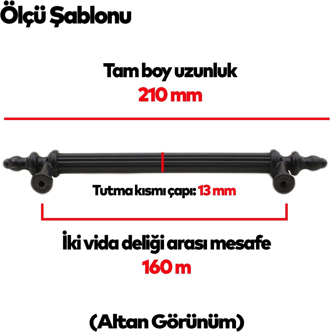 Polavit Mobilya Çekmece Mutfak Dolap Dolabı Kulpu Kulbu 160 Mm Siyah Sert Plastik Kulpları (10 ADET)