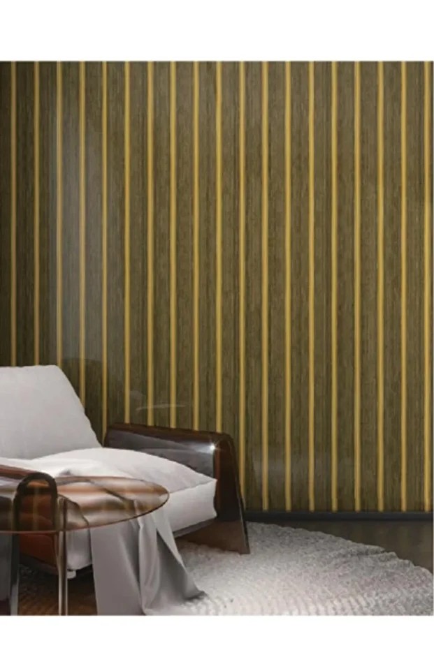 120cmx300cm Tek Parça Yapışkanlı Rulo Gold Çizgili Düz Parlak Duvar Paneli Kağıdı Taksim QM0133