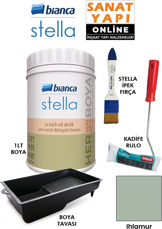 Stella Boya 4 Parçalı Set ( 1lt Boya - Boya Tavası- Stella Ipek Fırça - Kadife Rulo )