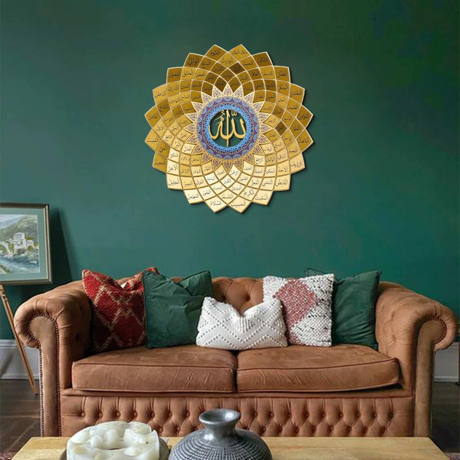 Wall Art Istanbul 3 Boyutlu Esma'ül Hüsna Metal Duvar Tablosu - Altın - 48x48 cm - İslami Duvar Tablosu - WAM173