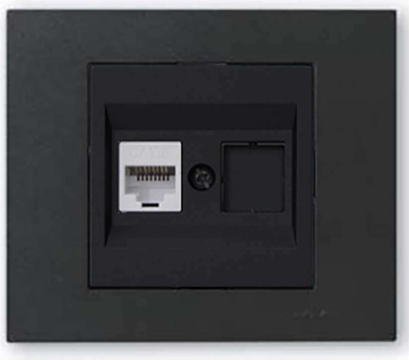 Grano Metalik Cat6 RJ45 Prizi Siyah + Siyah Çerçeve
