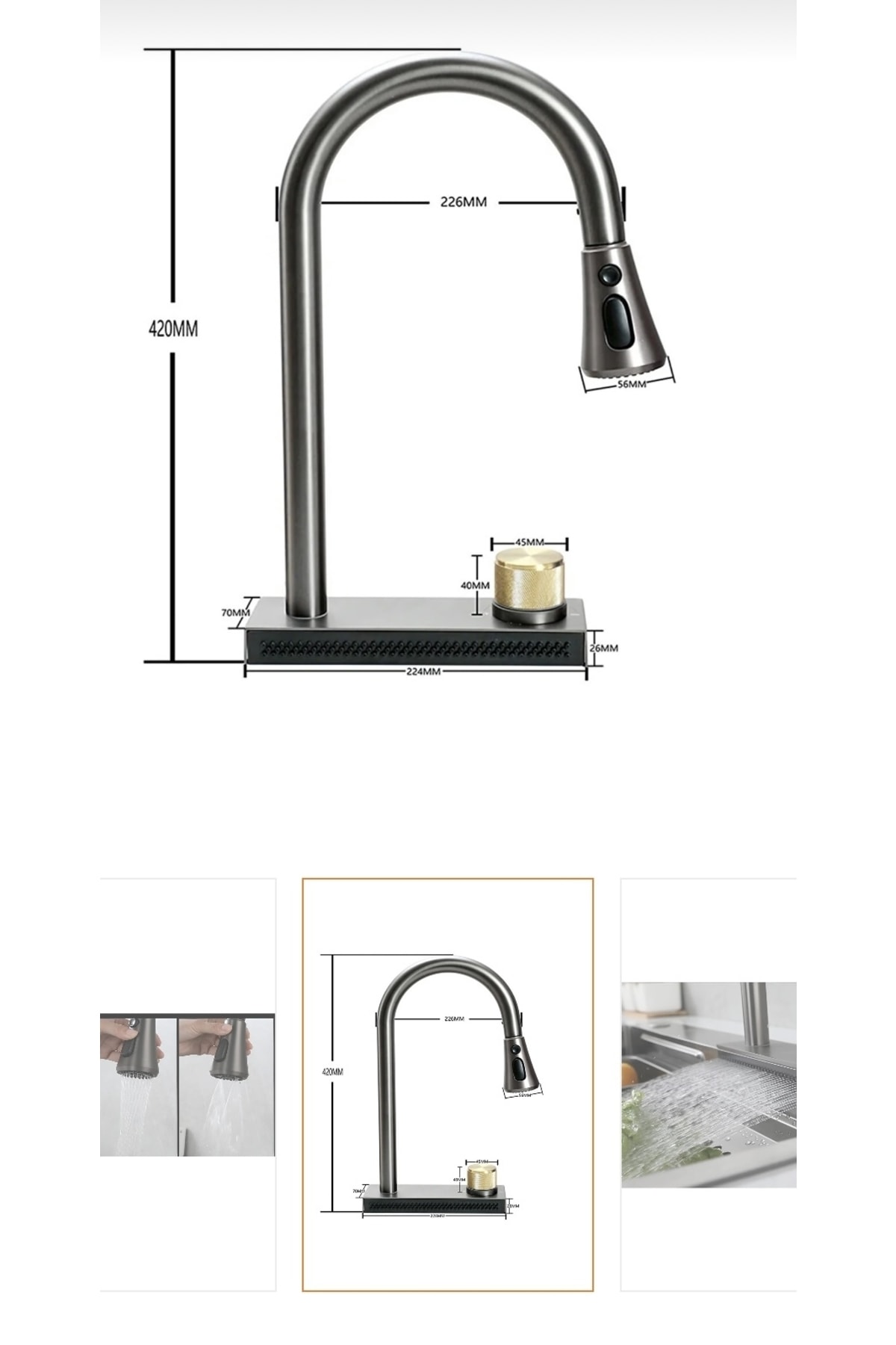 Antrasit Mutfak Evyesi Premium Tasarım Batarya Dahil Set Çok Fonksiyonlu Mutfak Eviyesi