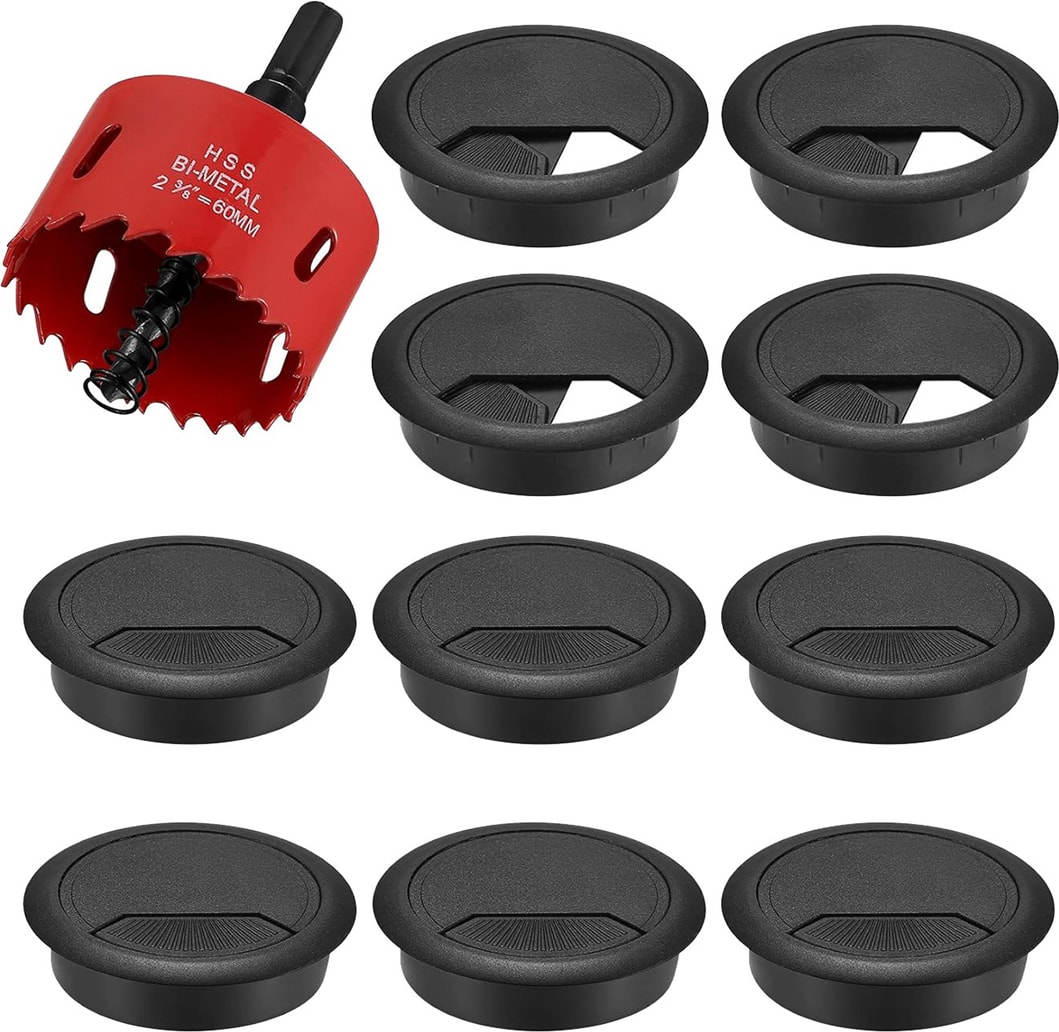 20'li Paket Kablo Grommet Masası, Kablo Geçidi, 1 x Delik Testeresi ile 60 mm Plastik Kablo Kapağı, Siyah Kablo Çıkışı Yuvarlak (Yurt Dışından)