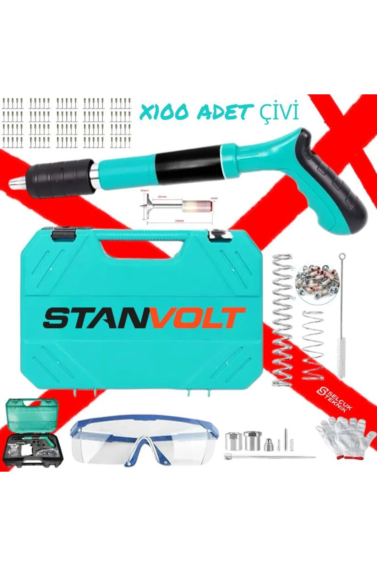 Mekanik Çivi Tabancası Beton, Ahşap Ve Çelik Çivi Tabancası 100 Adet Çivi