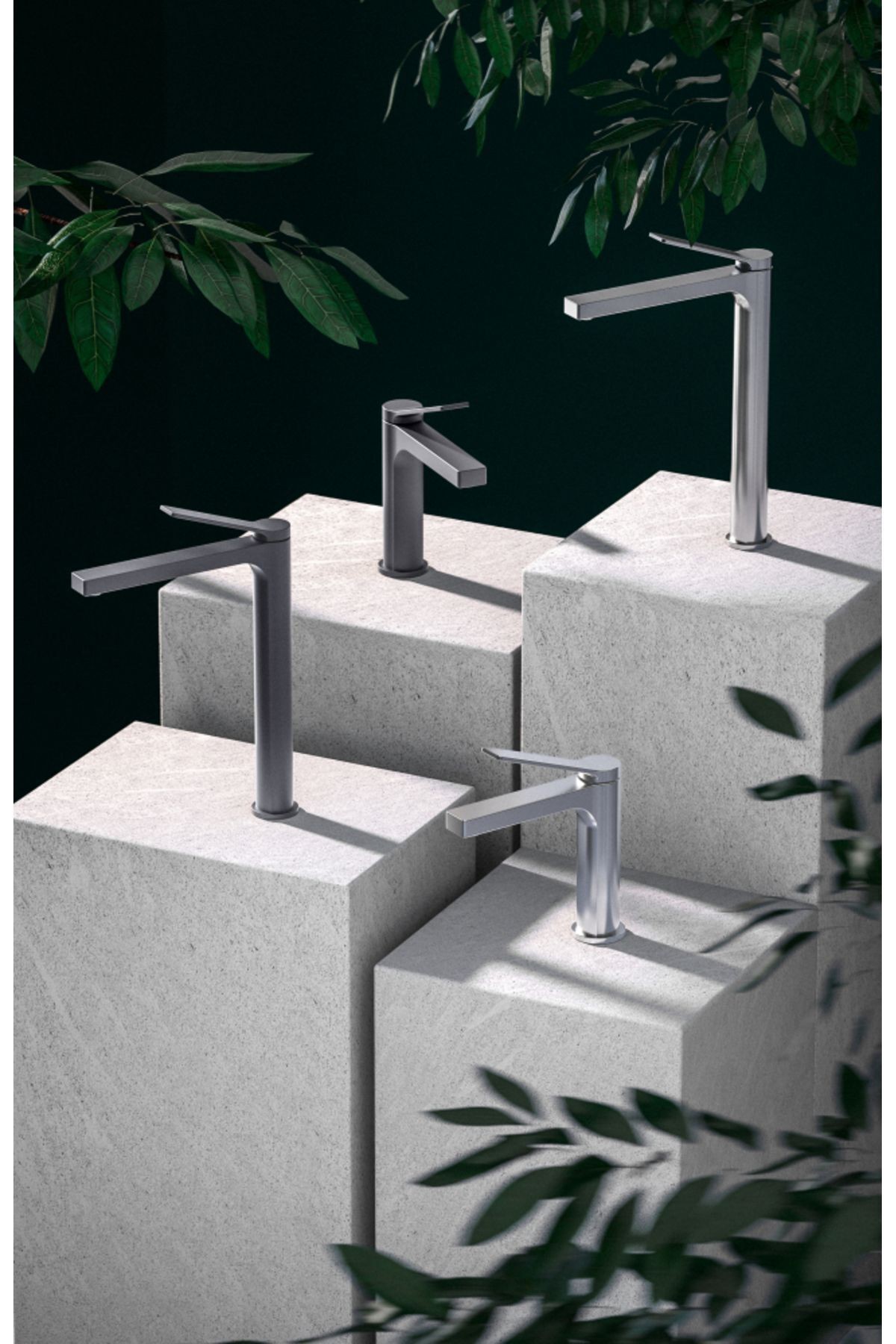 Ritmo Tezgah Üstü Yüksek Lavabo Ve Banyo Bataryası Seti Metalik Gri Rt6500gr+rt2500gr