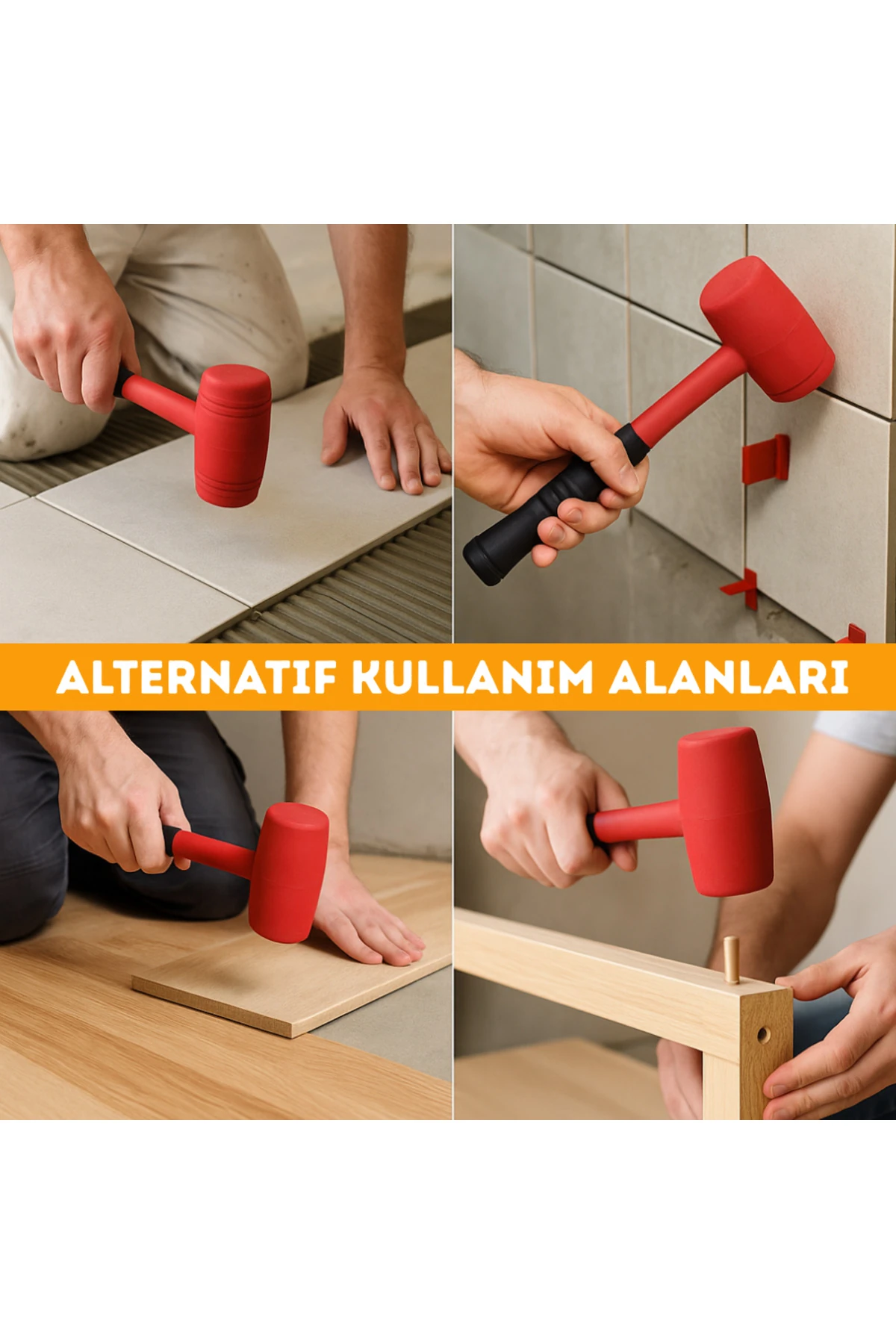 50lik Kauçuk Tokmak Fayansçı Tokmağı Çadır Zemin Sabitleme Çelik Seramik Döşeme Tadilat Kırmızı Renk