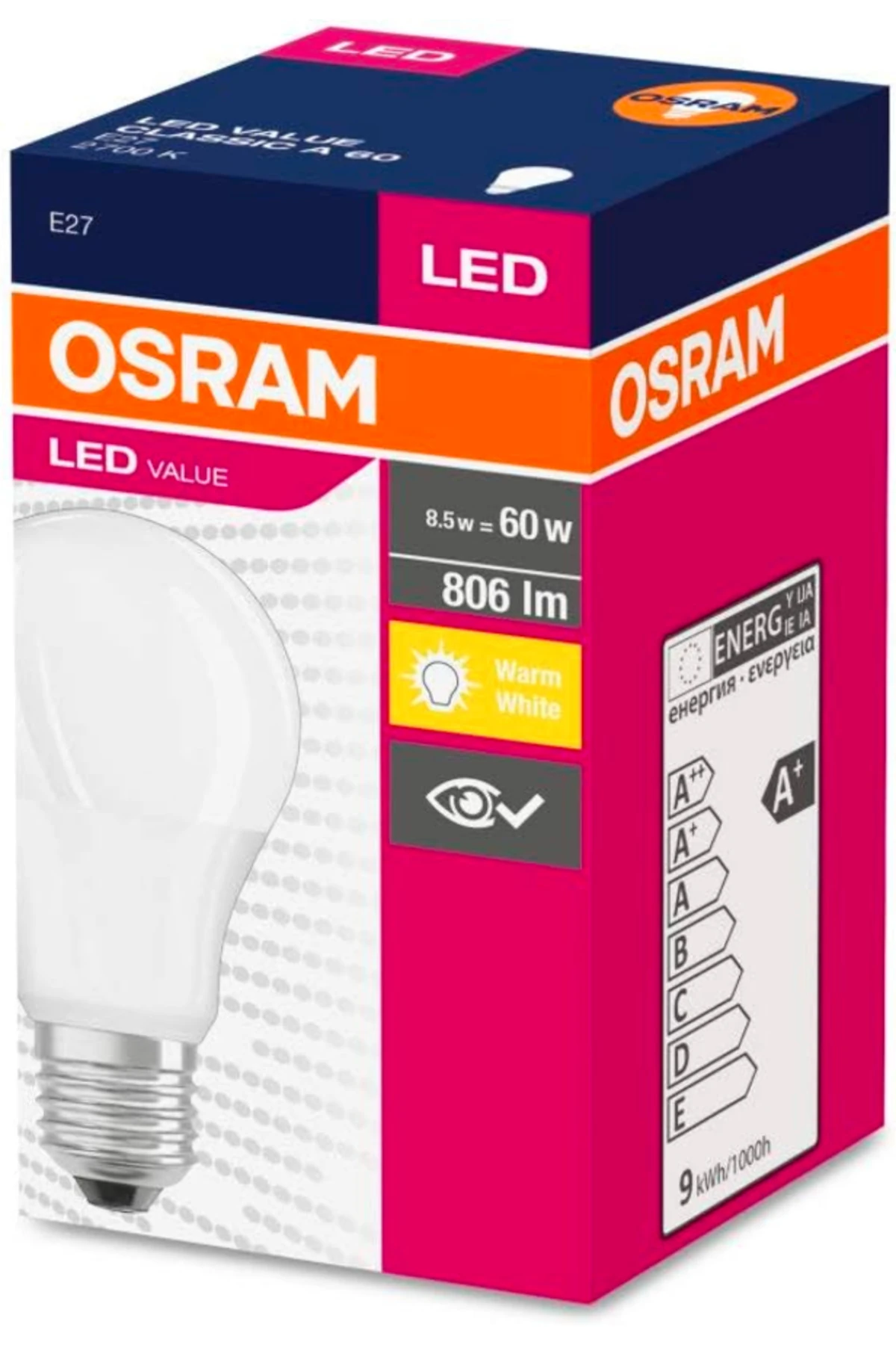 Led Ampul Value 8,5w 2700k Sarı Işık 806lm E27
