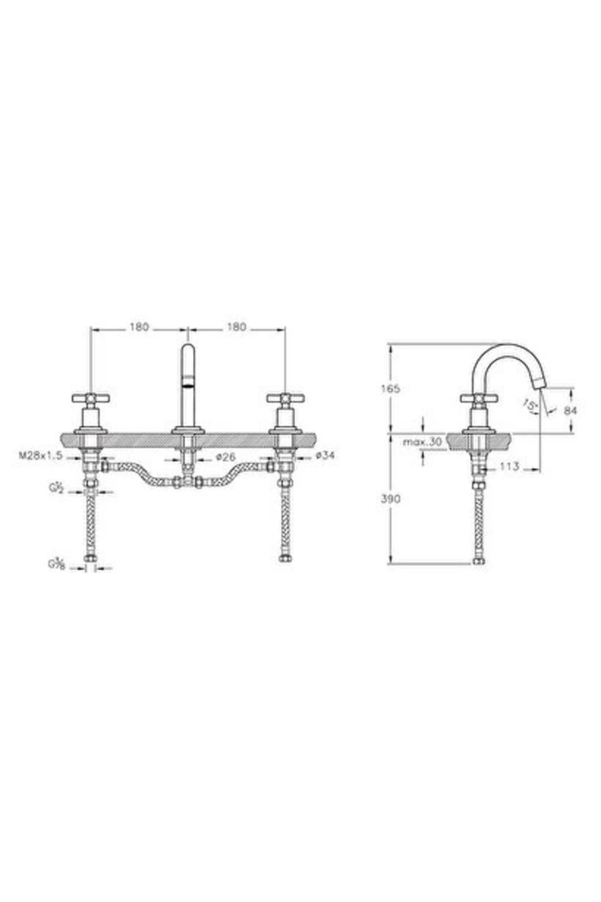Juno A4086126 Lavabo Bataryası, 3 Delikli Lavabolar için, Bakır
