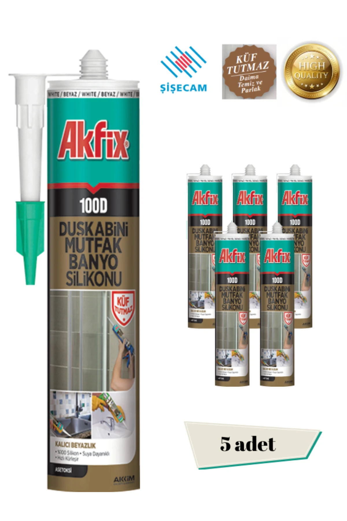 AKFİX 100D DUŞKABİNİ MUTFAK BANYO SİLİKONU (5 ADET) kararmaz silikon