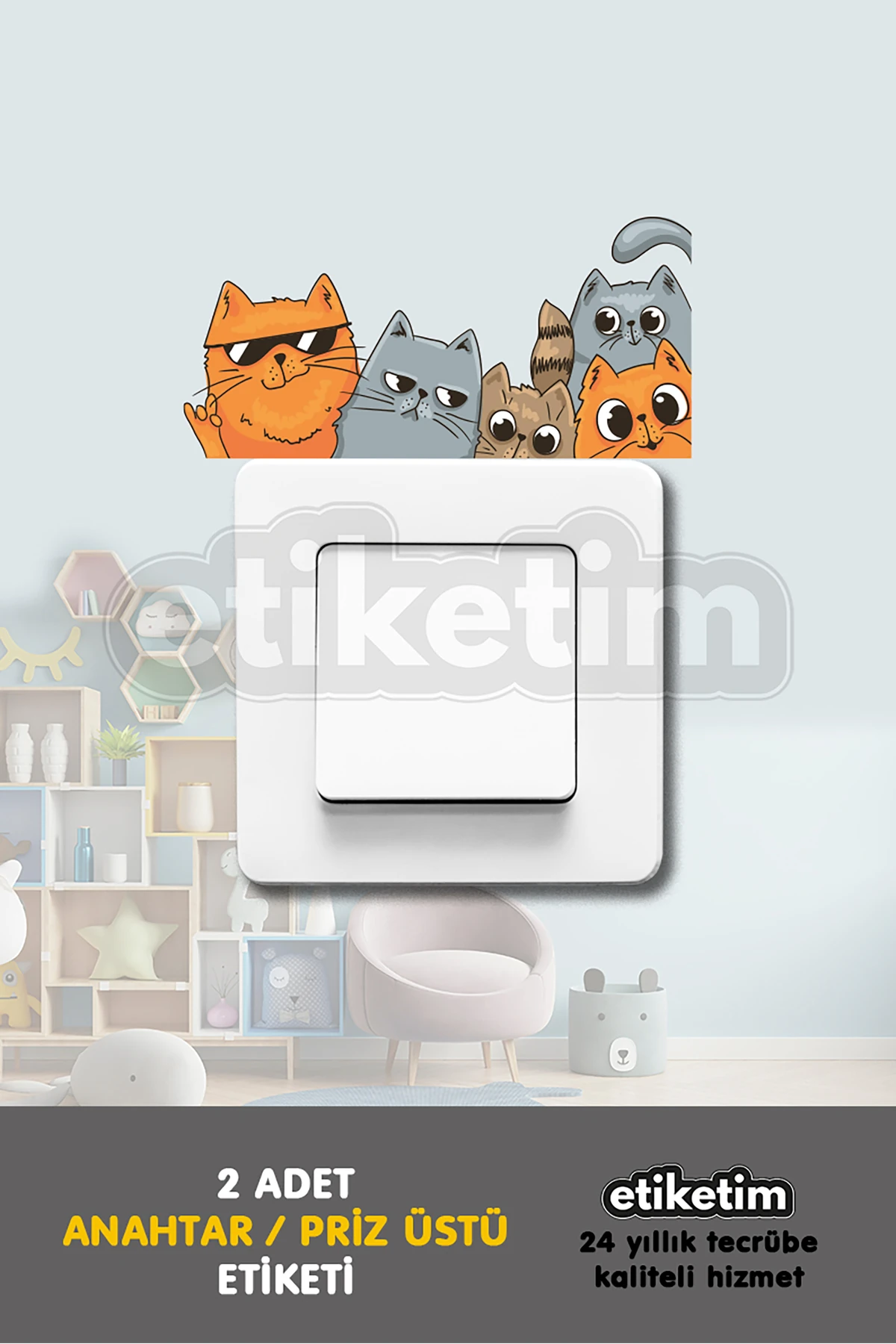 Priz Üstü Etiket Meraklı Kediler Sticker 2'li Paket