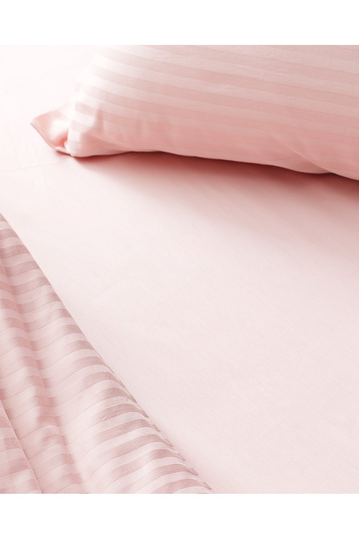 Elicia King Size Çizgili Saten Nevresim Takımı - Pudra