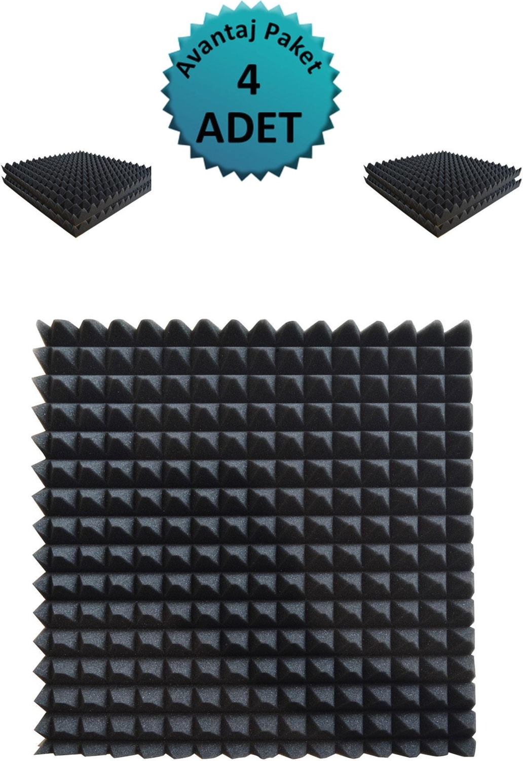 Akustik Ses Yalıtım Süngeri 50 x 50 x 4 Piramit Kesim Yapışkansız 4 Adet