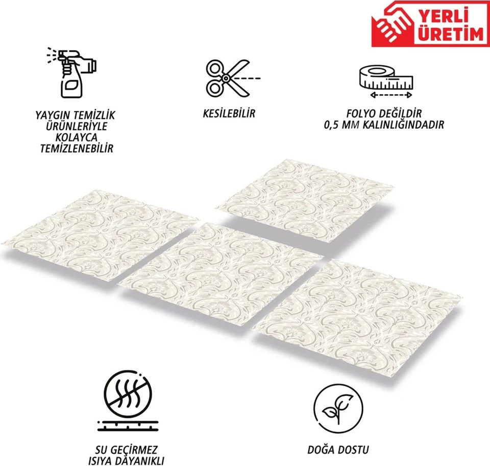 Kendinden Yapışkanlı Salon Çiçekli Desenli Pvc Karo 30X30 cm (33 Adet) 3m2