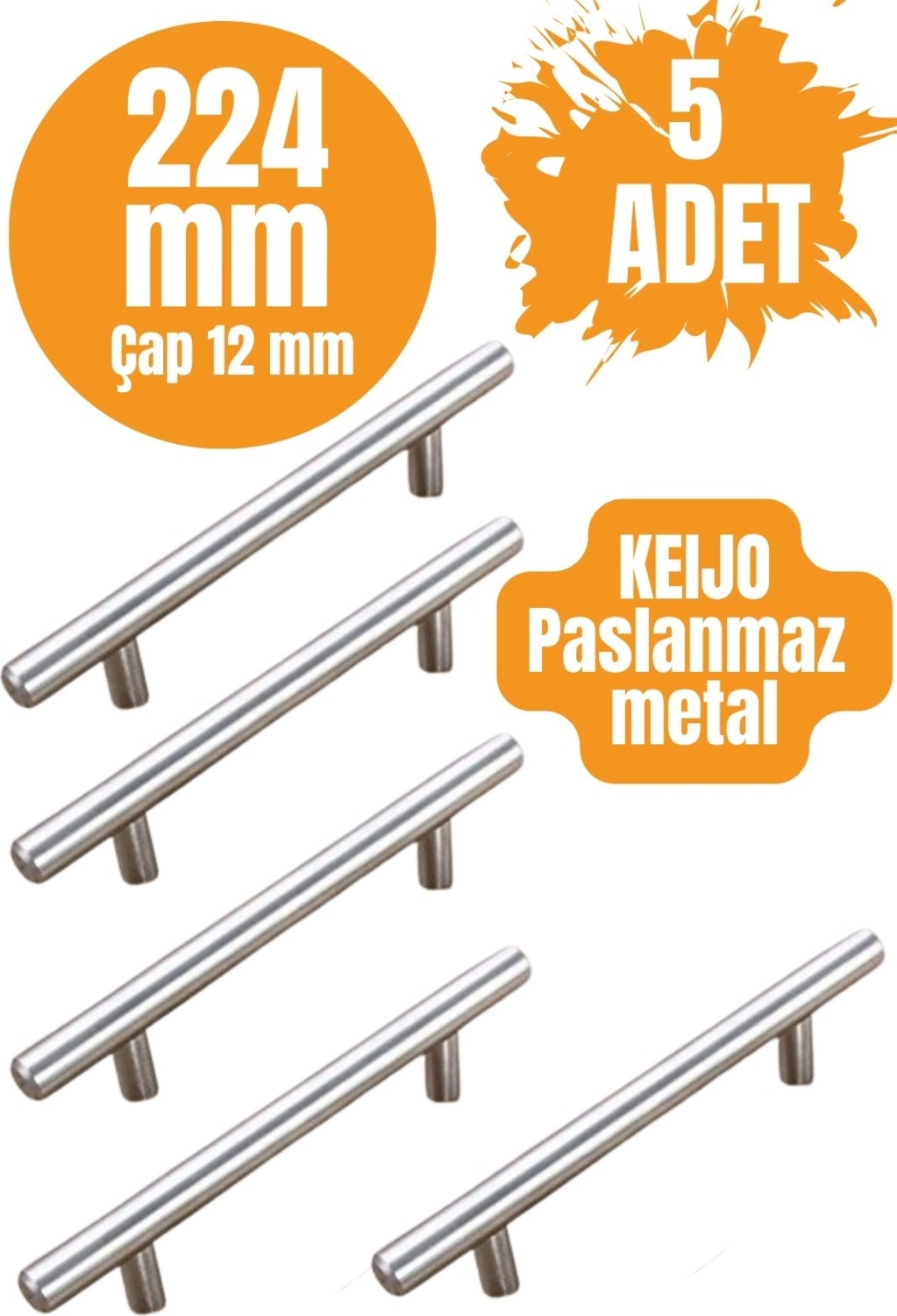 5 ADET Keijo INOX 224mm Paslanmaz Kulp (mobilya, dolap kulbu, kulp modeli)