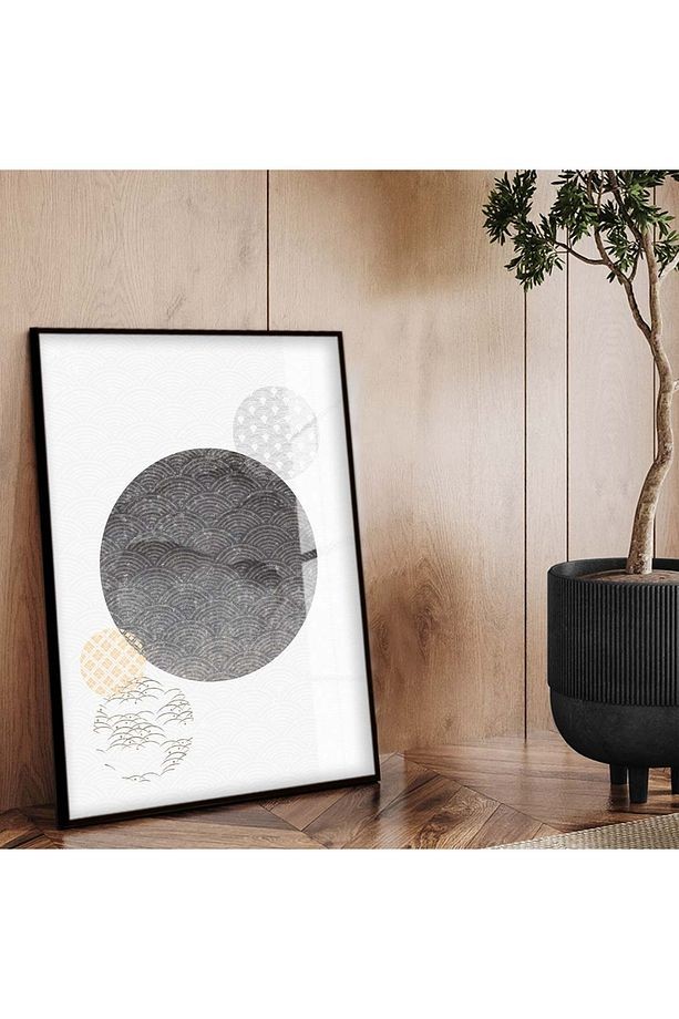 Siyah Metal Çerçeveli Geometrik Desen Modern Çizim Kırılmaz Cam Tablo