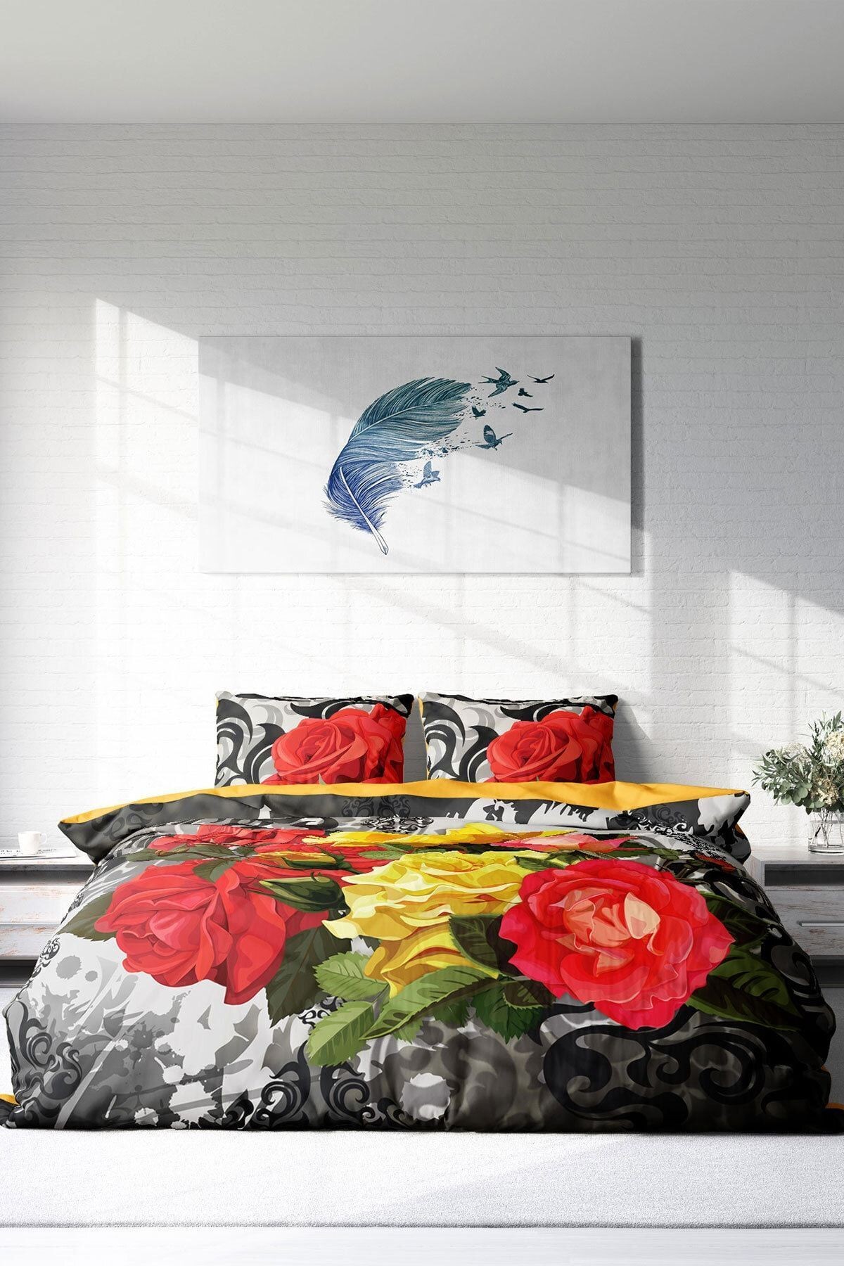 Rose1006 3d Pamuk Saten Çift Kişilik Nevresim Takımı