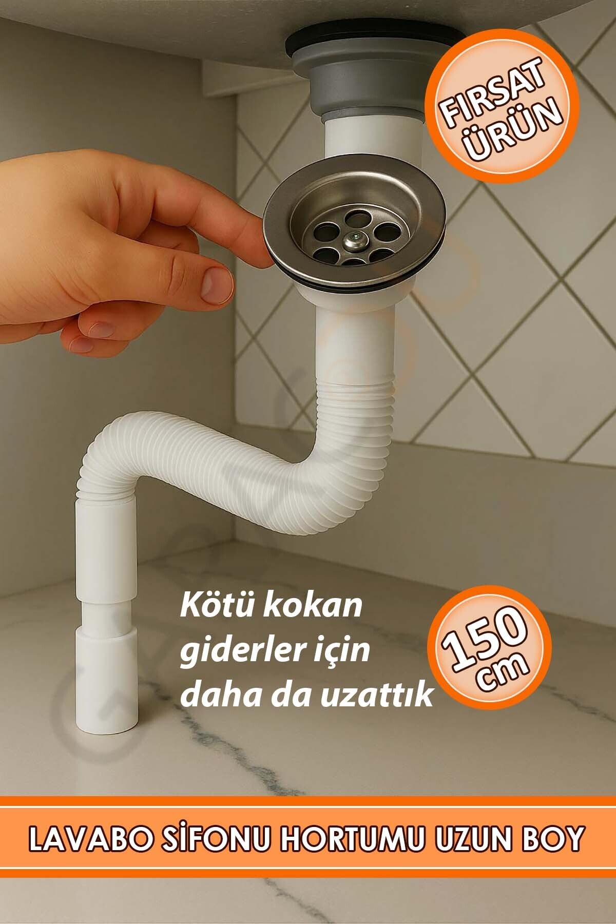Lavabo Ve Evye Sifonu 150 Cm Körüklü Lavabo Evye Hortumu Pis Su Gideri Borusu