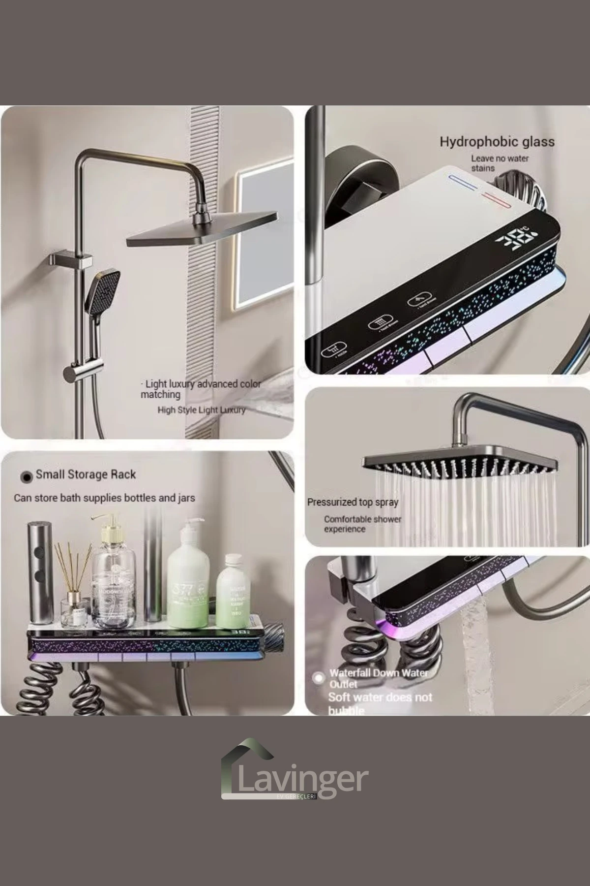 Akıllı LED Ekranlı Termostatik Duş Sistemi – 5 Fonksiyonlu Premium Tasarım - Robot IŞIKLI BEYAZ