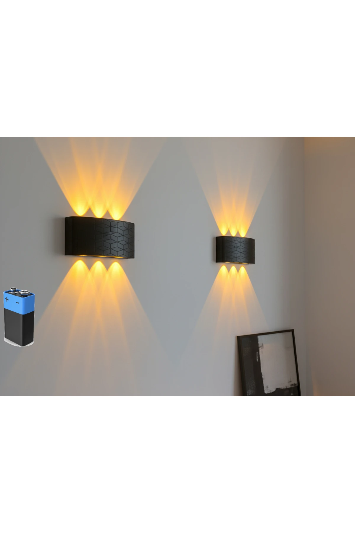 Geometrik Deren Siyah Kasa Günışığı Anahtarlı Dekoratif Ledli Pilli Aplik - Tek Adet