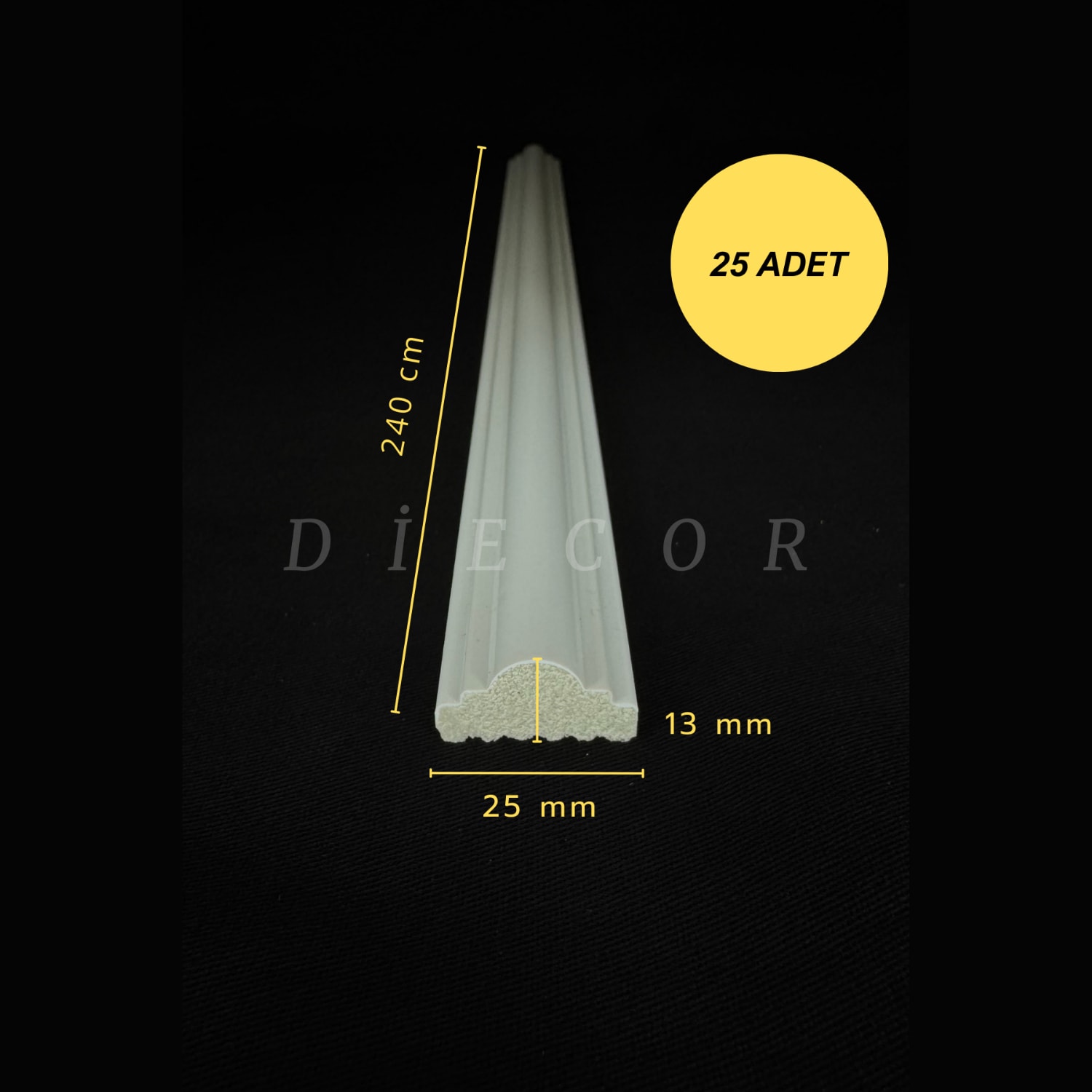 Dekoratif Boyanabilir 25 Adet 2,5 cm Polistren Duvar Çıtası