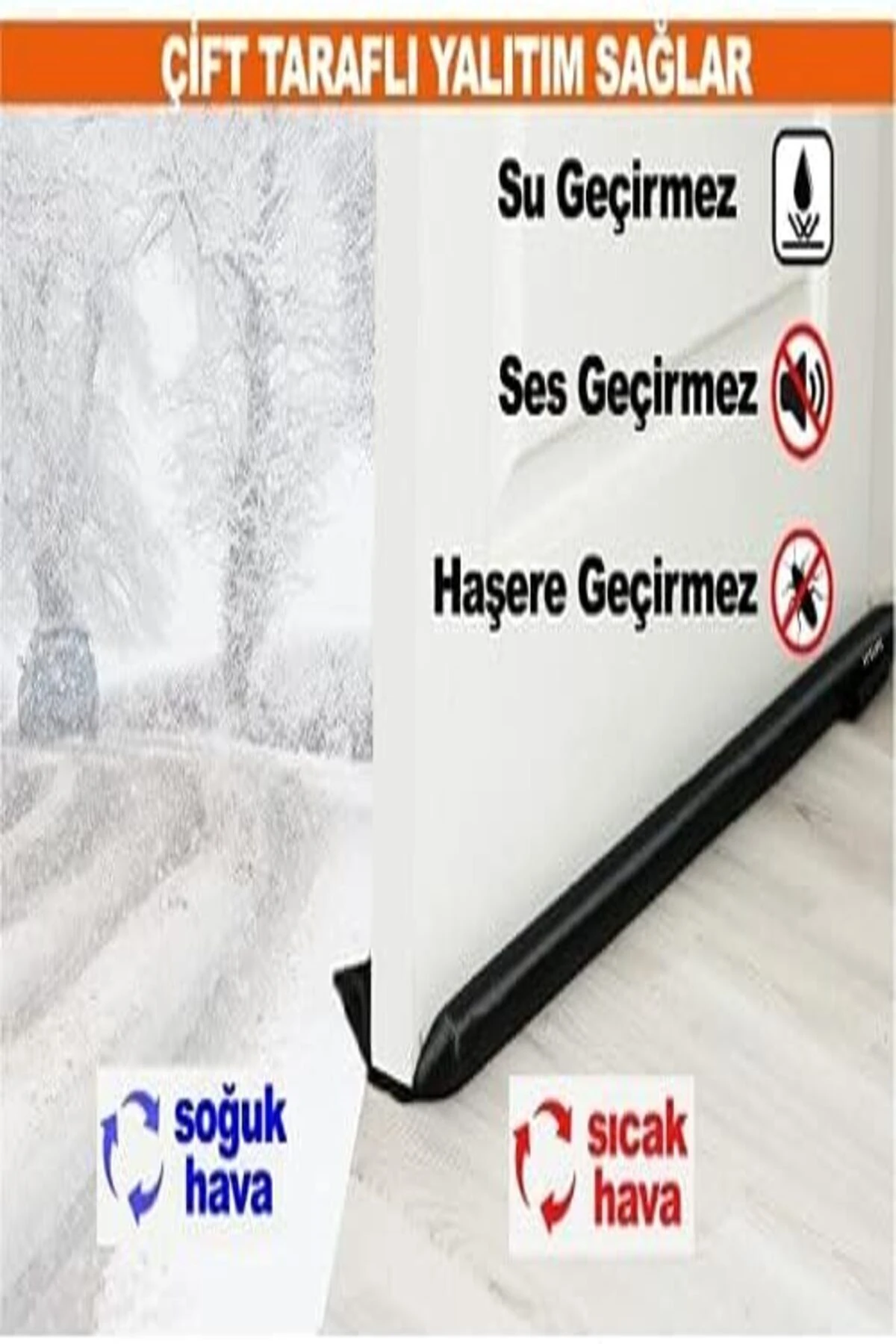 3'lü Kapı Altı İzolasyon Bandı, Isı, Toz ve Soğuk Önleyici Siyah Renkli