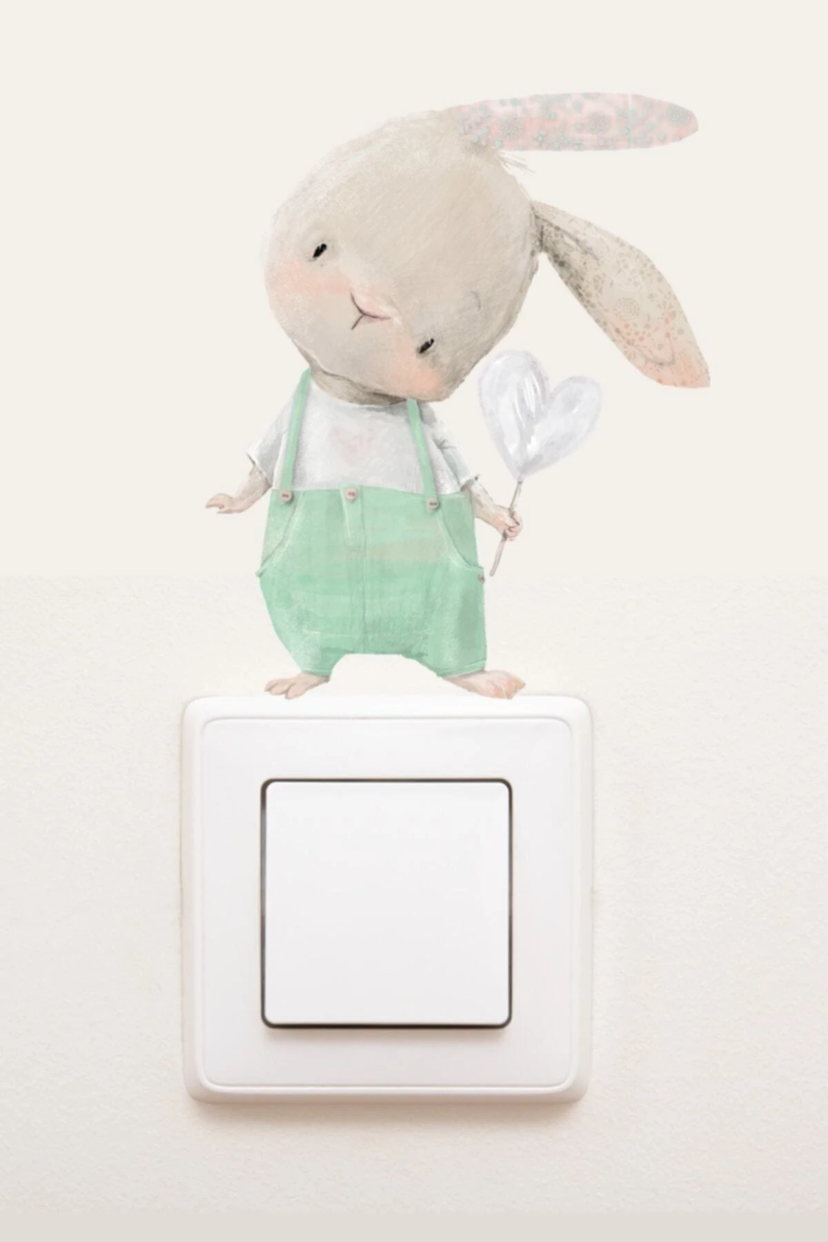 - Priz - Yeşil Tulumlu Tavşan Dekoratif Priz Sticker - Kt623