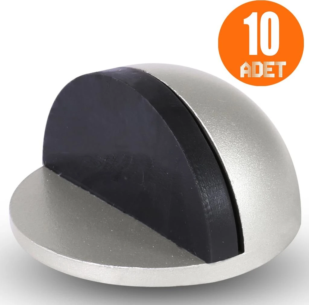 Yarımay Yapışkanlı Kapı Kolu Stoperi Tamponu Stop Metal Durdurucu Tutucu Tutacağı Gri (10 Adet)