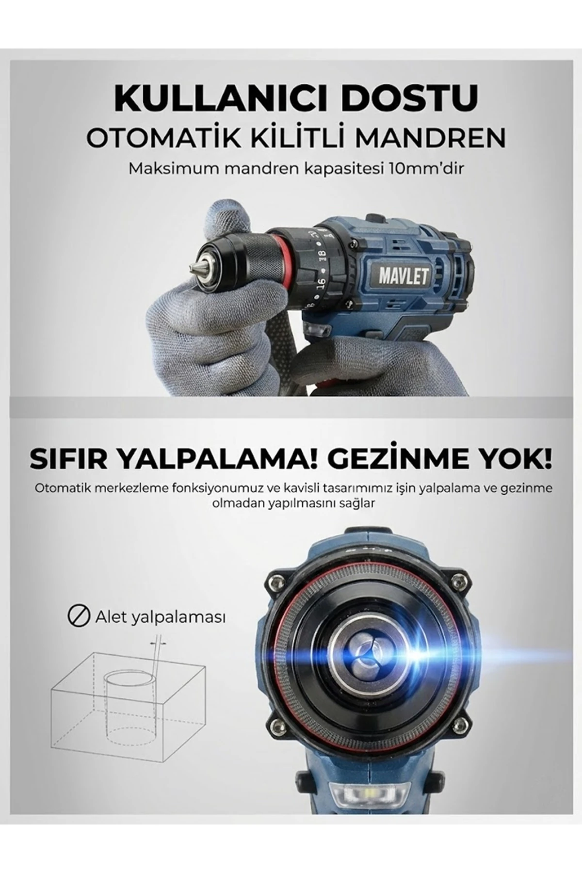 21V Bakır Sargı Kömürsüz Motor Çelik Mandren Darbeli Şarjlı Matkap Akülü Vidalama Uç Setli - Mavi