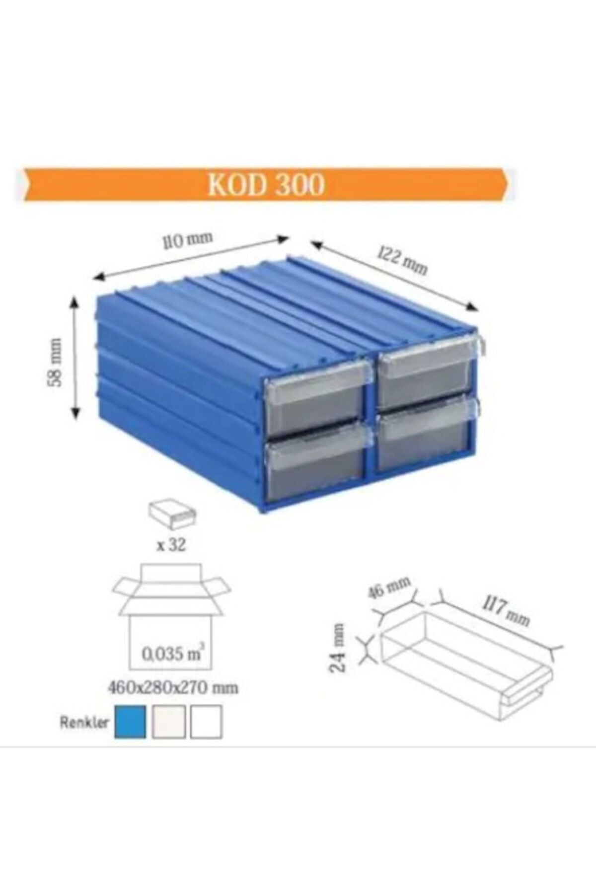 Sembol 300 Plastik Çekmeceli Kutu 4,6x11,7x2,4 Cm / Küçük Ebattır (20 ÇEKMECELİ)