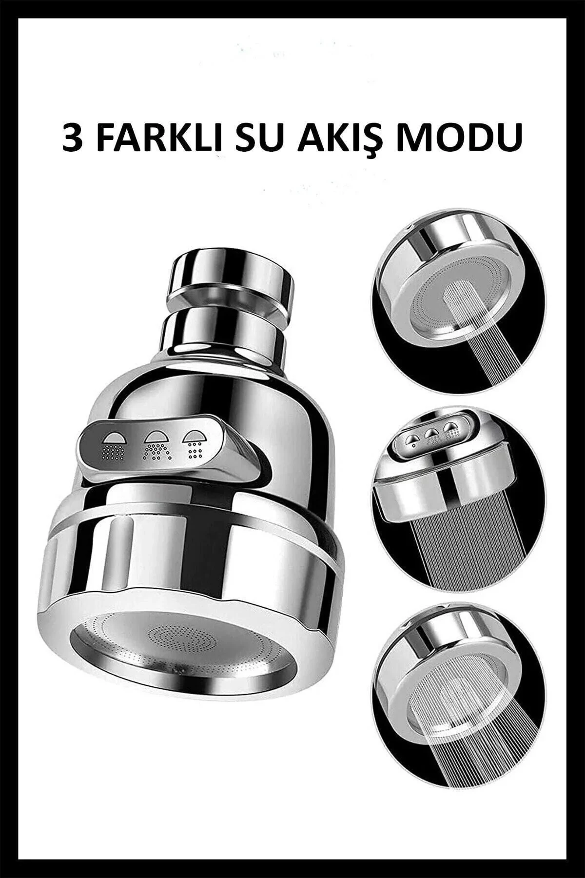 Musluk Başlığı Ucu Aparat Başlık Ekonomik Su Tasarruflu Mutfak Banyo Batarya 3 Fonksiyonlu Uçluk