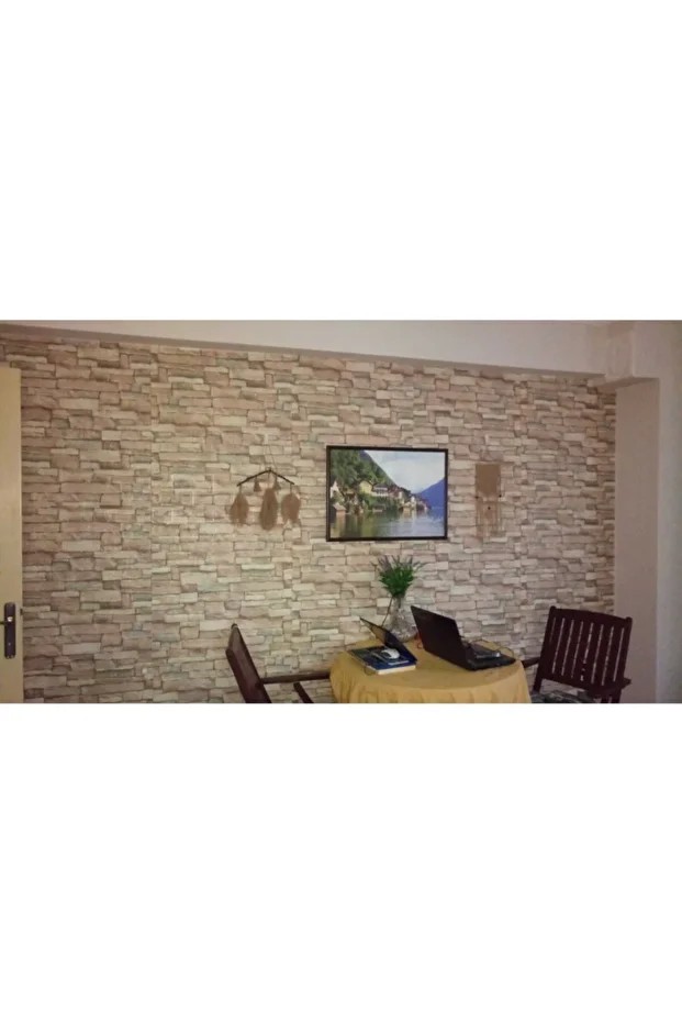 Nw46 Kendinden Yapışkanlı Çok Renkli Taş Kahve Köpüğü Yapışkanlı Paneli 6 Adet 70x77 cm