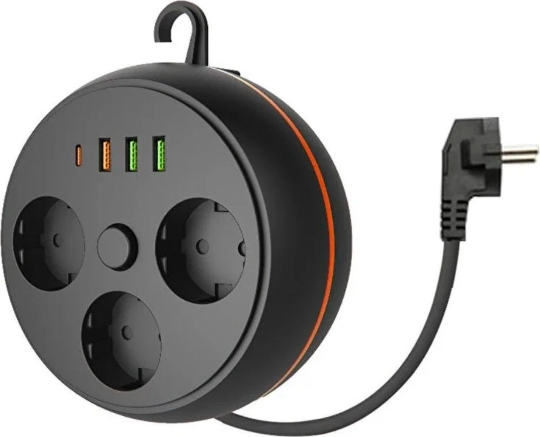 Buffer® 3 Adet Soket,3 Adet USB ve 1 Adet Type-C Girişli Termal Akım Korumalı Makaralı Priz 3395