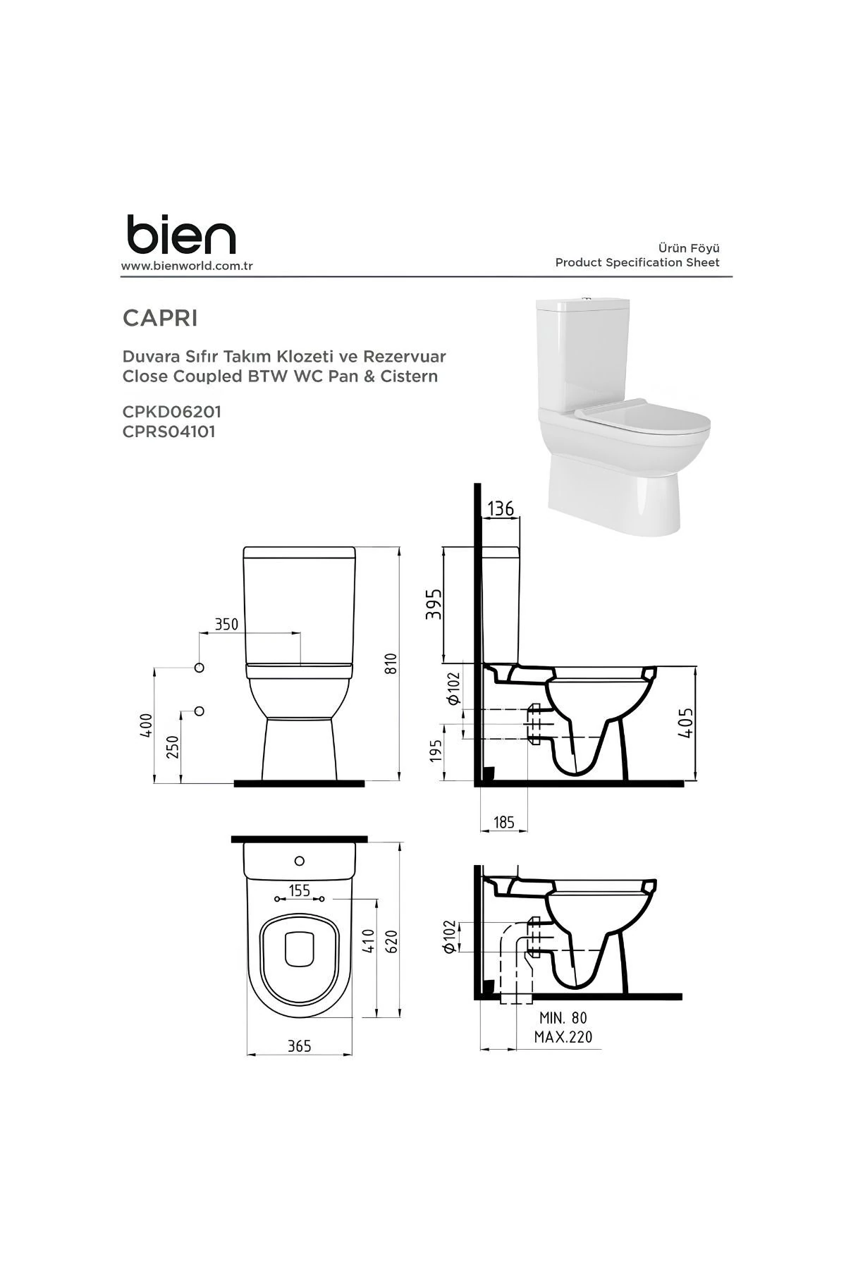 Capri Beyaz Duvara Sıfır Klozet Takımı, Capri Rico Monoslim Yavaş Kapak