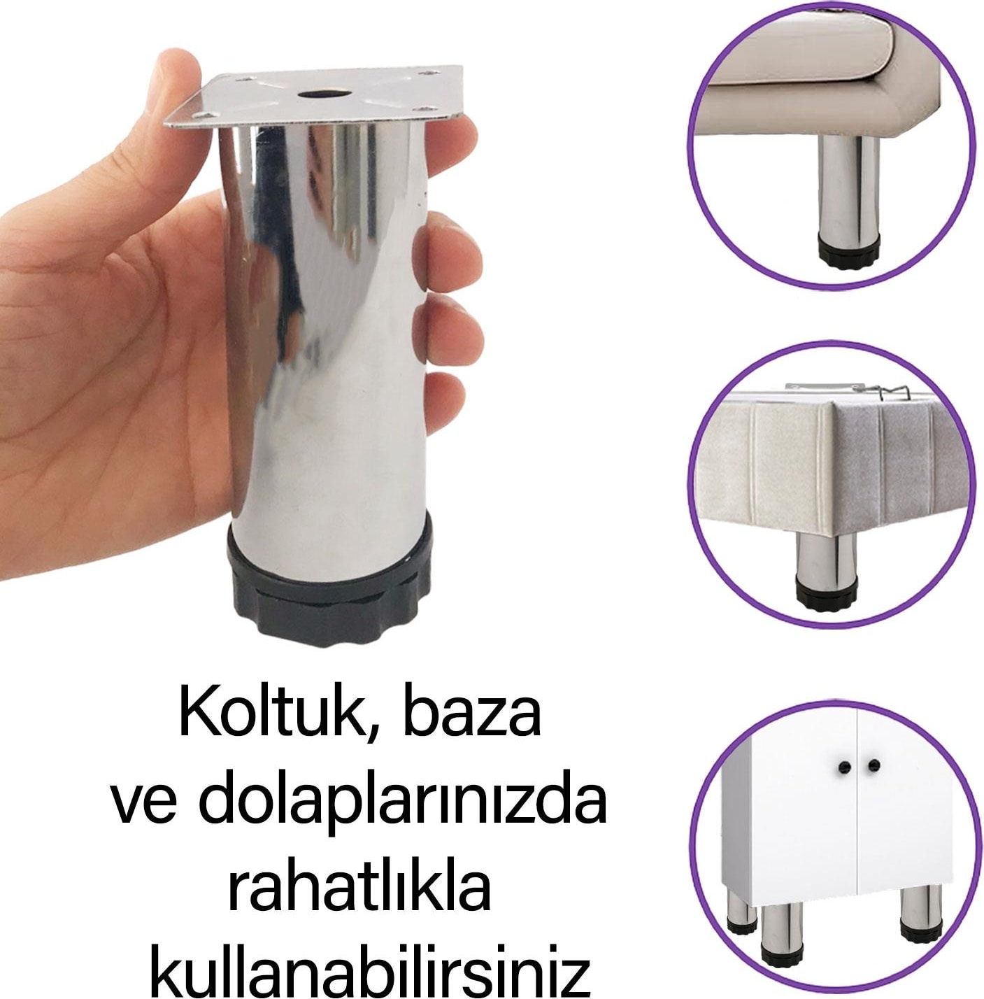 8 Adet Metal Ayarlanabilir 12 cm Krom Destek Ayağı Mobilya Kanepe Baza Koltuk Dolap Sehpa Tv Ünitesi Ayağı