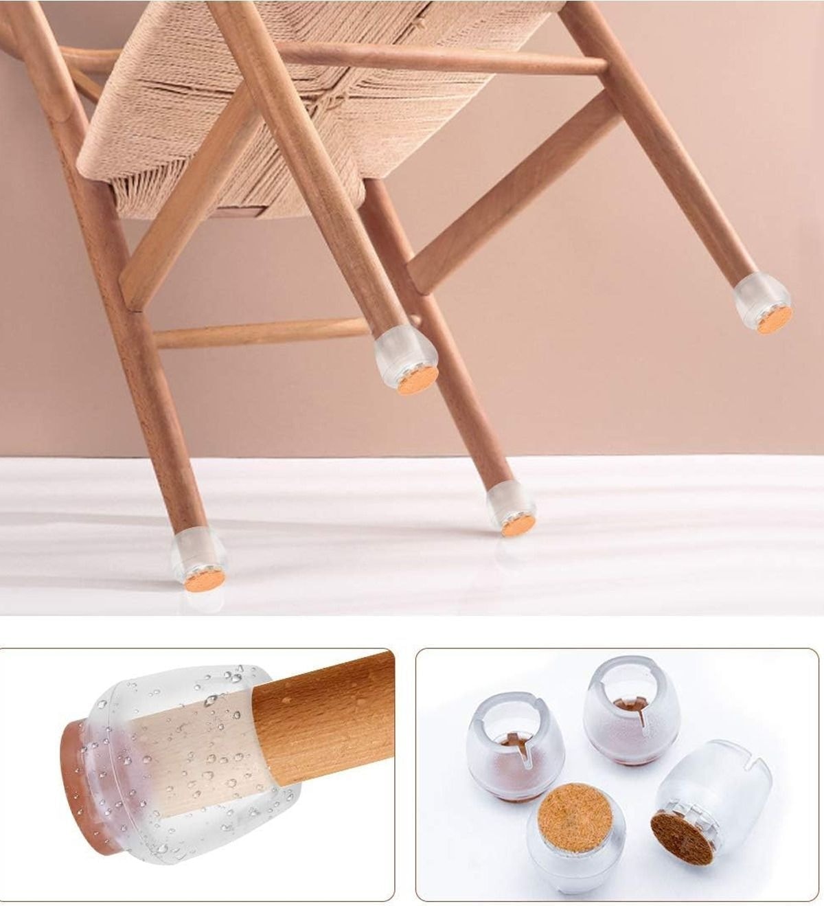 16'lı 25MM-32MM Silikon Sandalye Pabucu Masa Sandalye Zemin Koruyucu Kaydırmaz Sessiz Tip Şeffaf