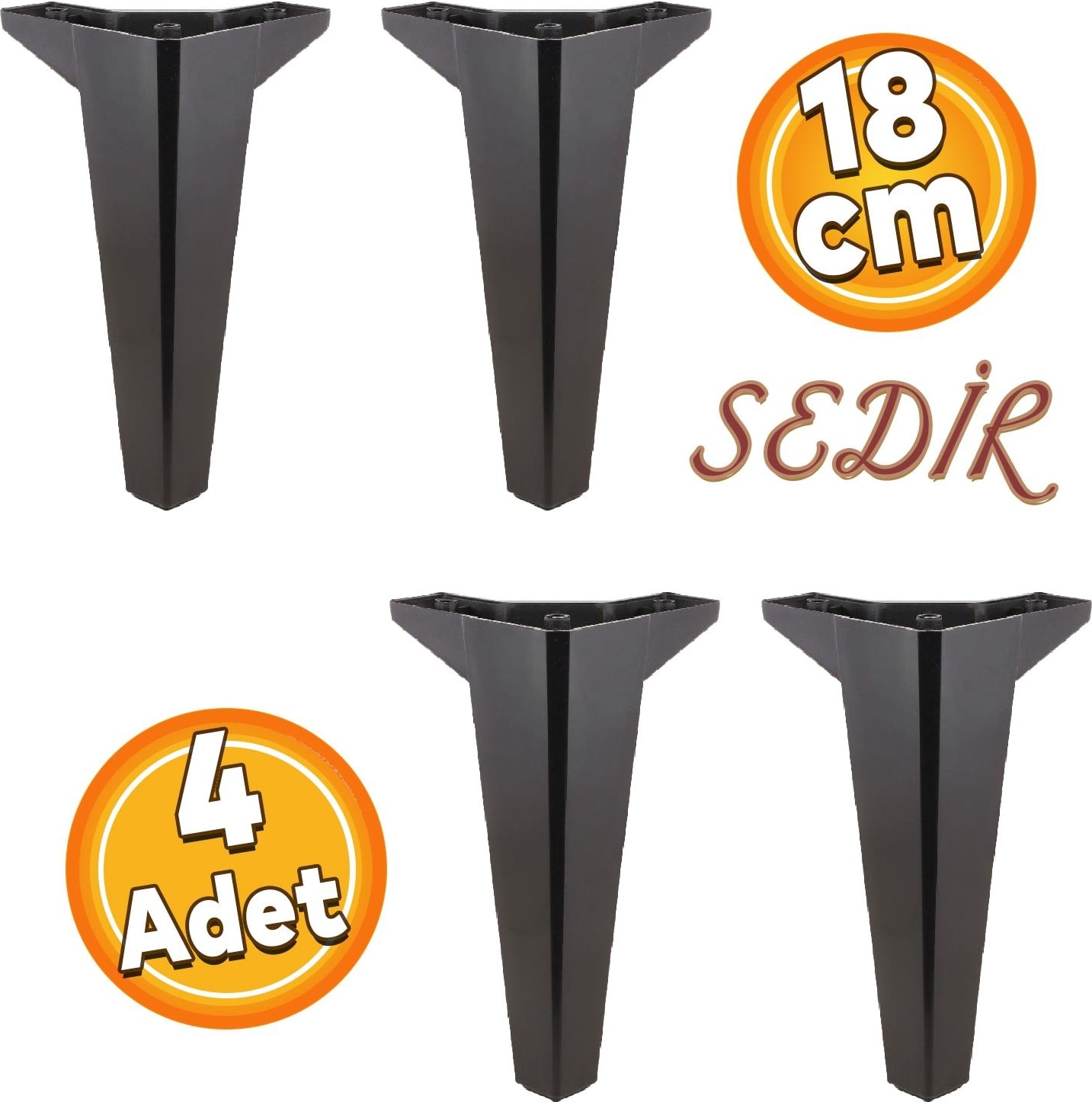 Sedir Lüks Mobilya Kanepe Sehpa Tv Ünitesi Konsol Koltuk Ayağı 18 cm Siyah Ayakları 4 Adet