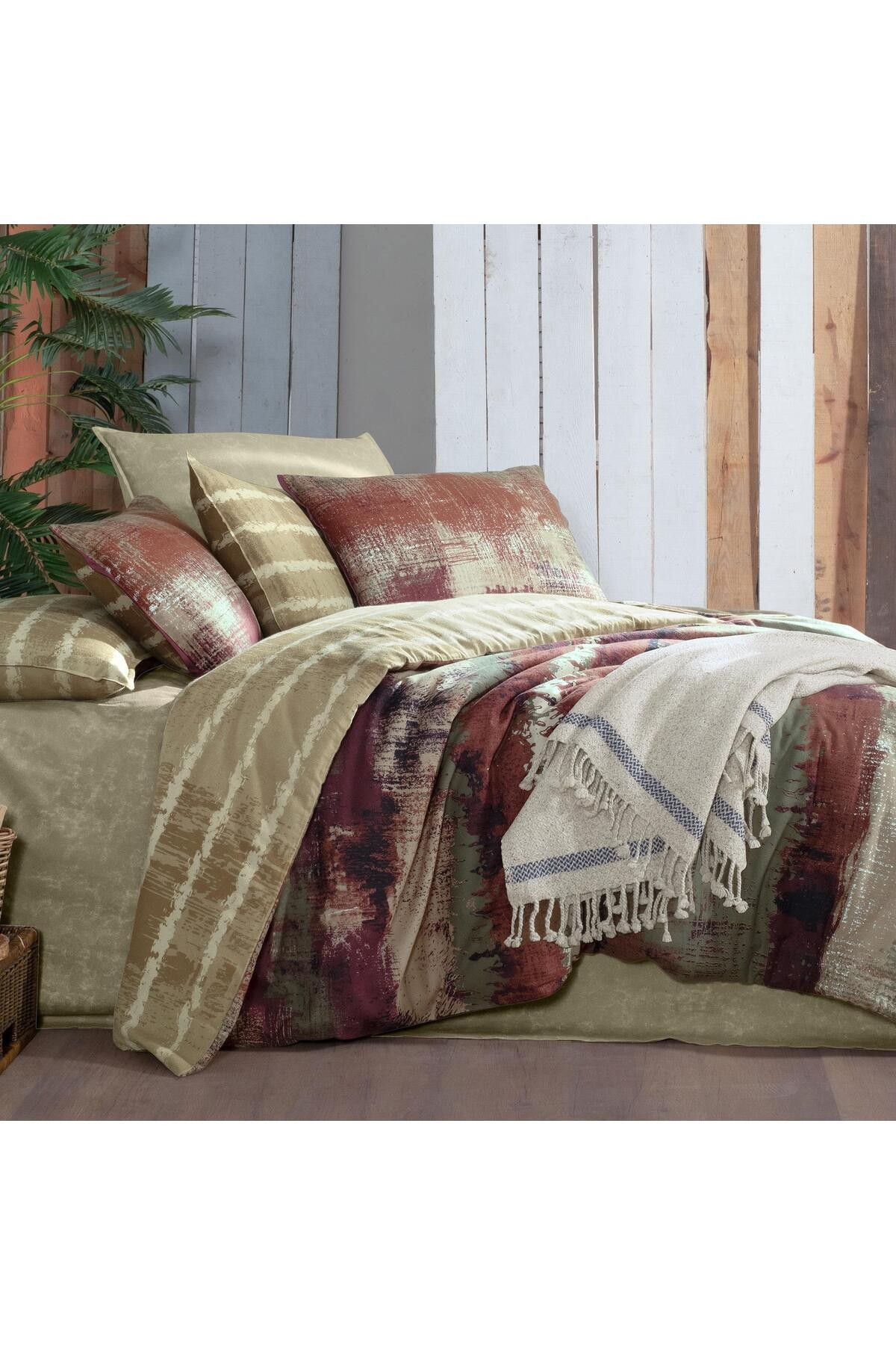 Mondrian King Size (battal Boy) %100 Pamuk Flanel (pazen) Nevresim Takımı Bej