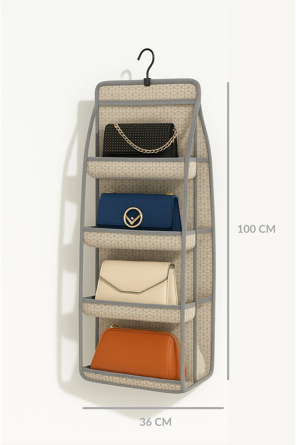 8 Cepli Dolap İçi Düzenleyici Askılı Çanta Saklama Organizeri Bej