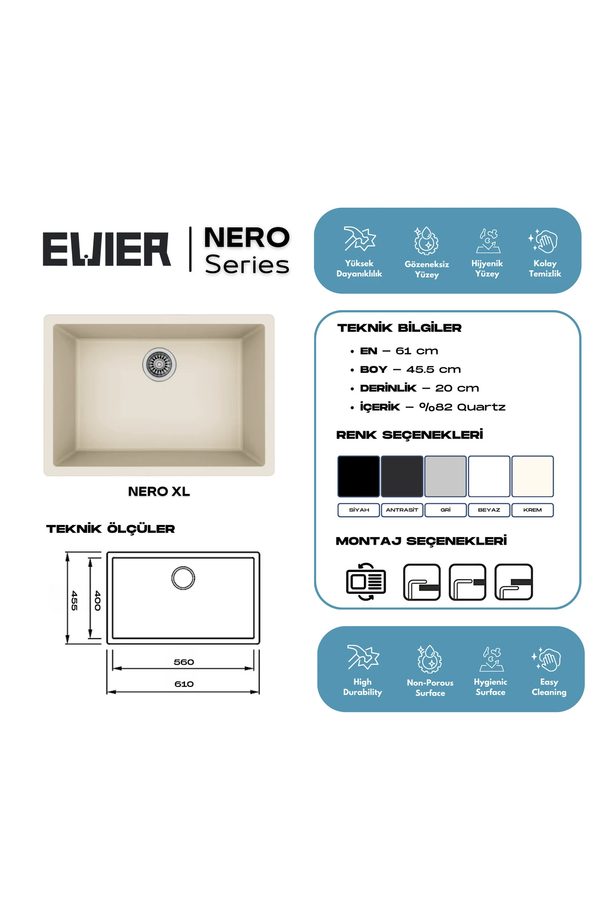 Granit Evye NERO XL Series White I BEYAZ I (61x45.5)