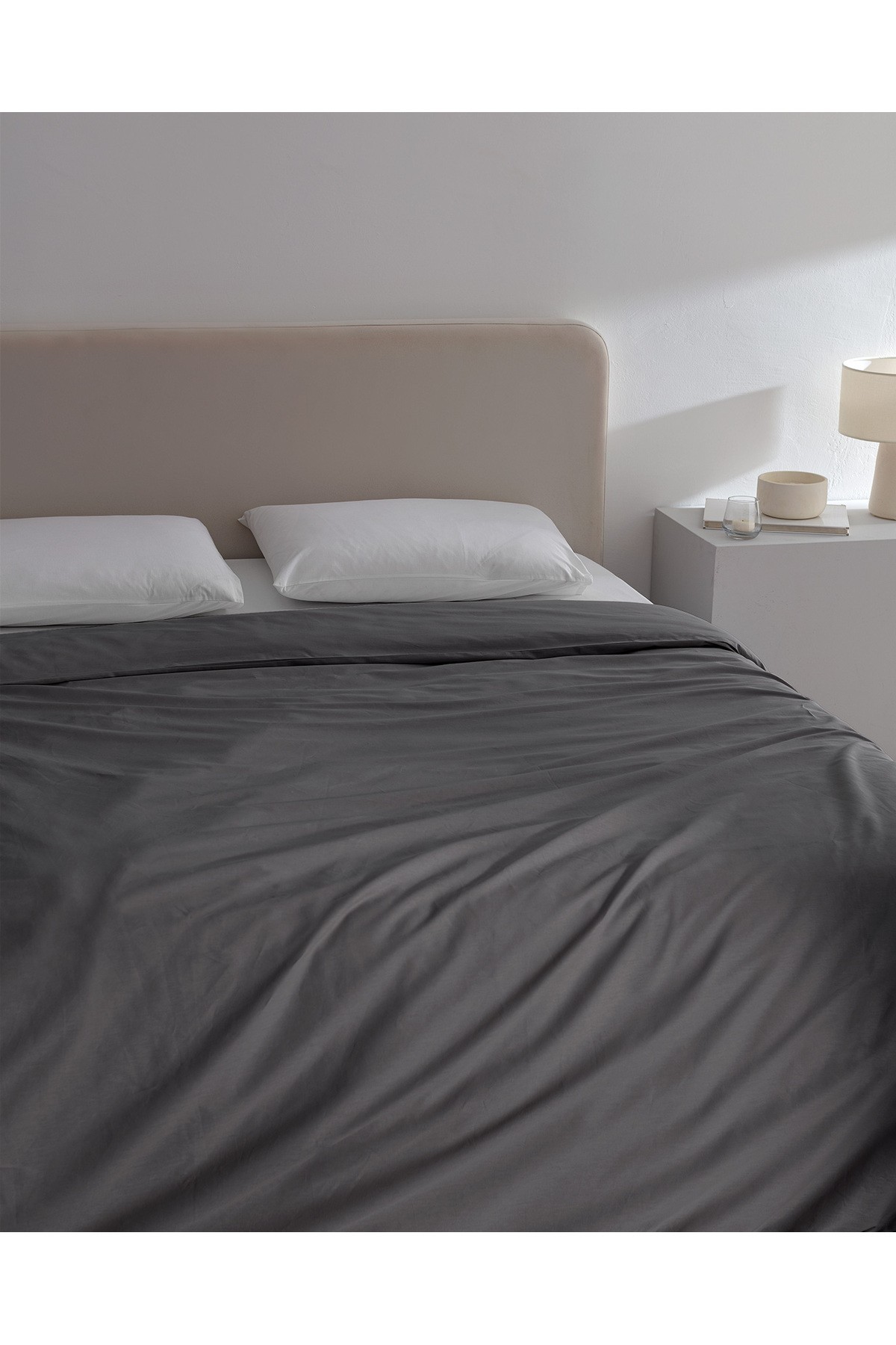 Manon King Size %100 Pamuk Ranforce Düz Nevresim - Antrasit