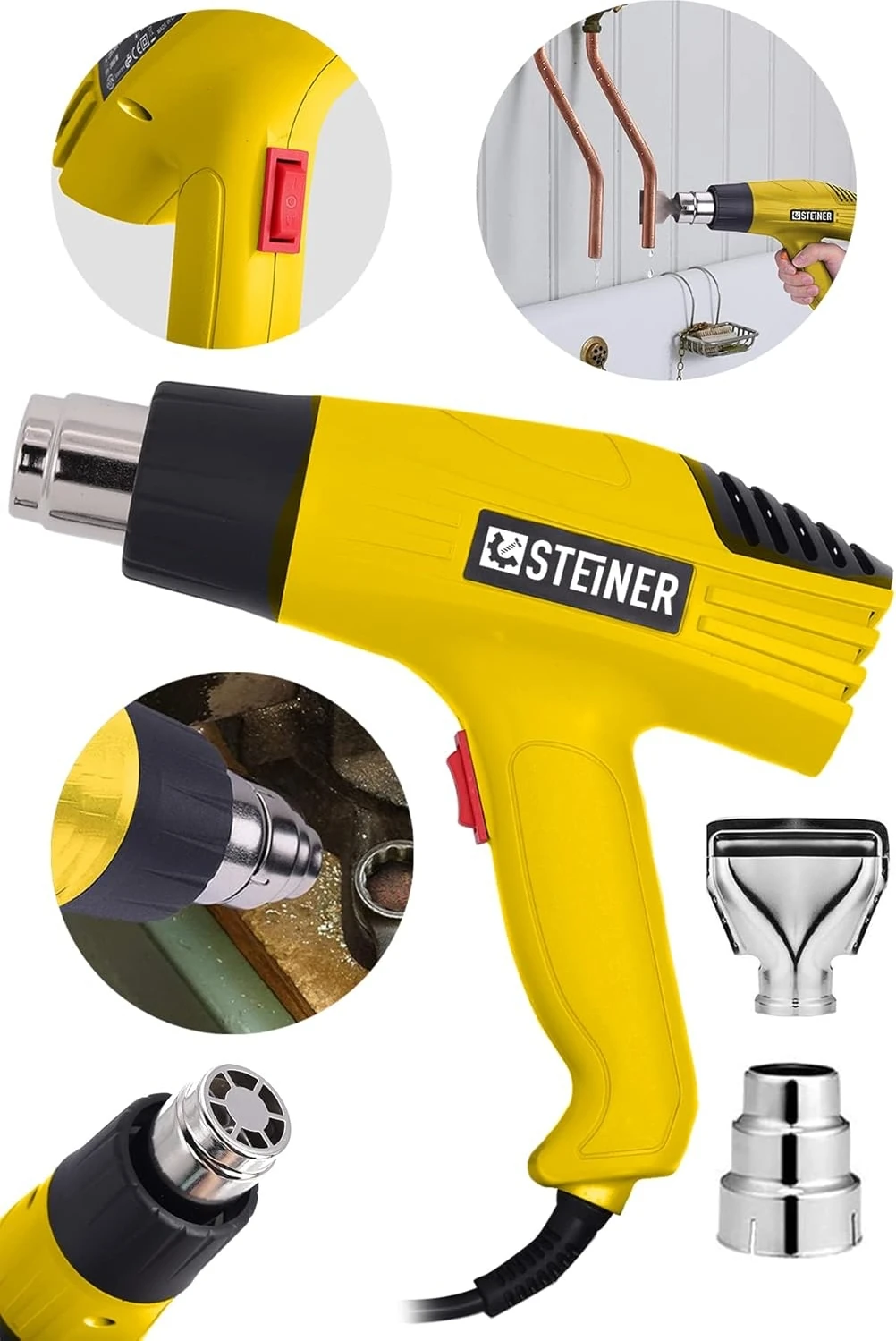 Alman GT-3000 Watt 2 Kademeli Isı Tabancası Çelik Rezistans Profesyonel Sıcak Hava Üfleme Ta