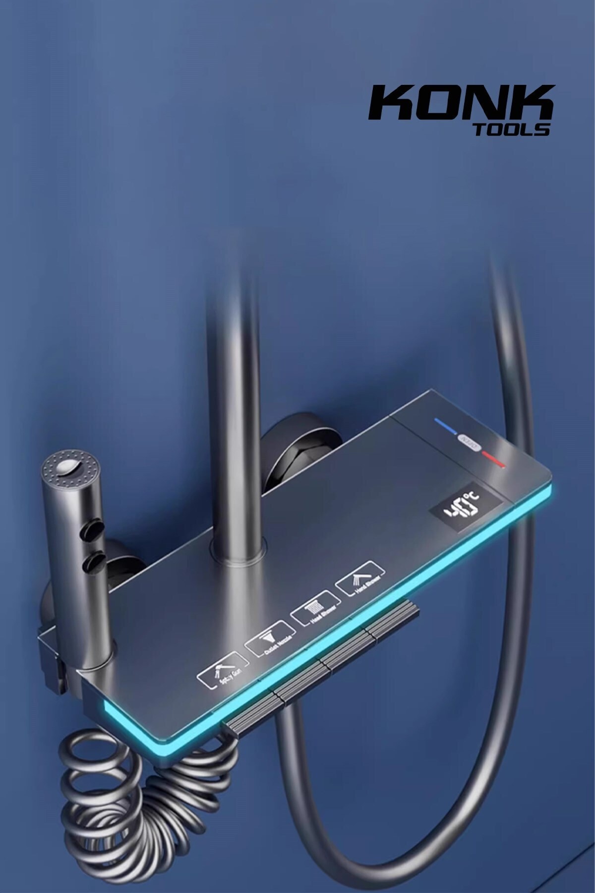 Dijital Piyano 5 Fonksiyonlu Antrasit Banyo Bataryalı Smart  Max Dijital Tepe Duşu Duş Seti