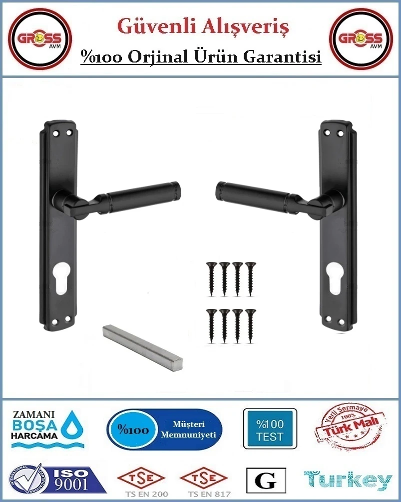 Parçalı Yale Dış Çelik Kapı Kolu - Mat Siyah - 1 Takım Ön ve Arka