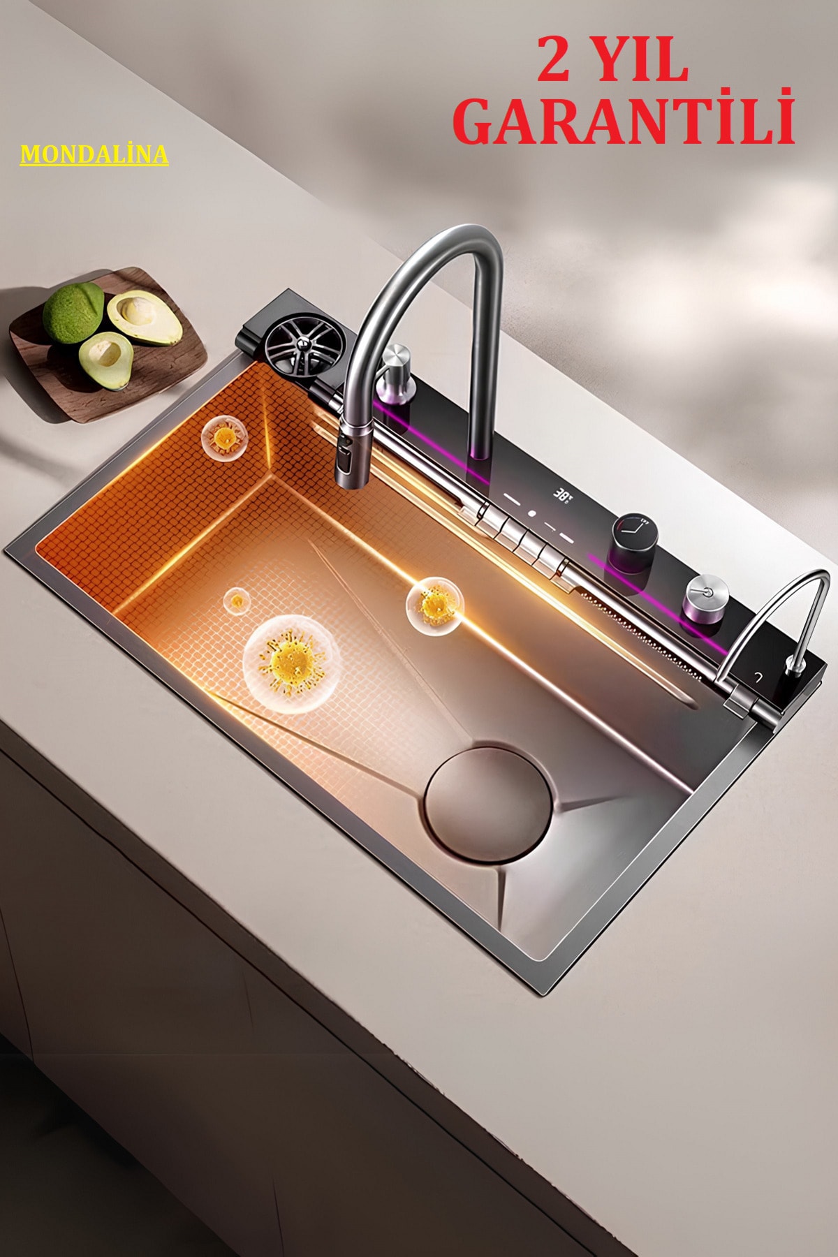 Premium Akıllı Teknolojik Eviye Seti Paslanmaz Çelik 4 mm Evye Tüm Aksesuarlar Dahil 9 Foksyn