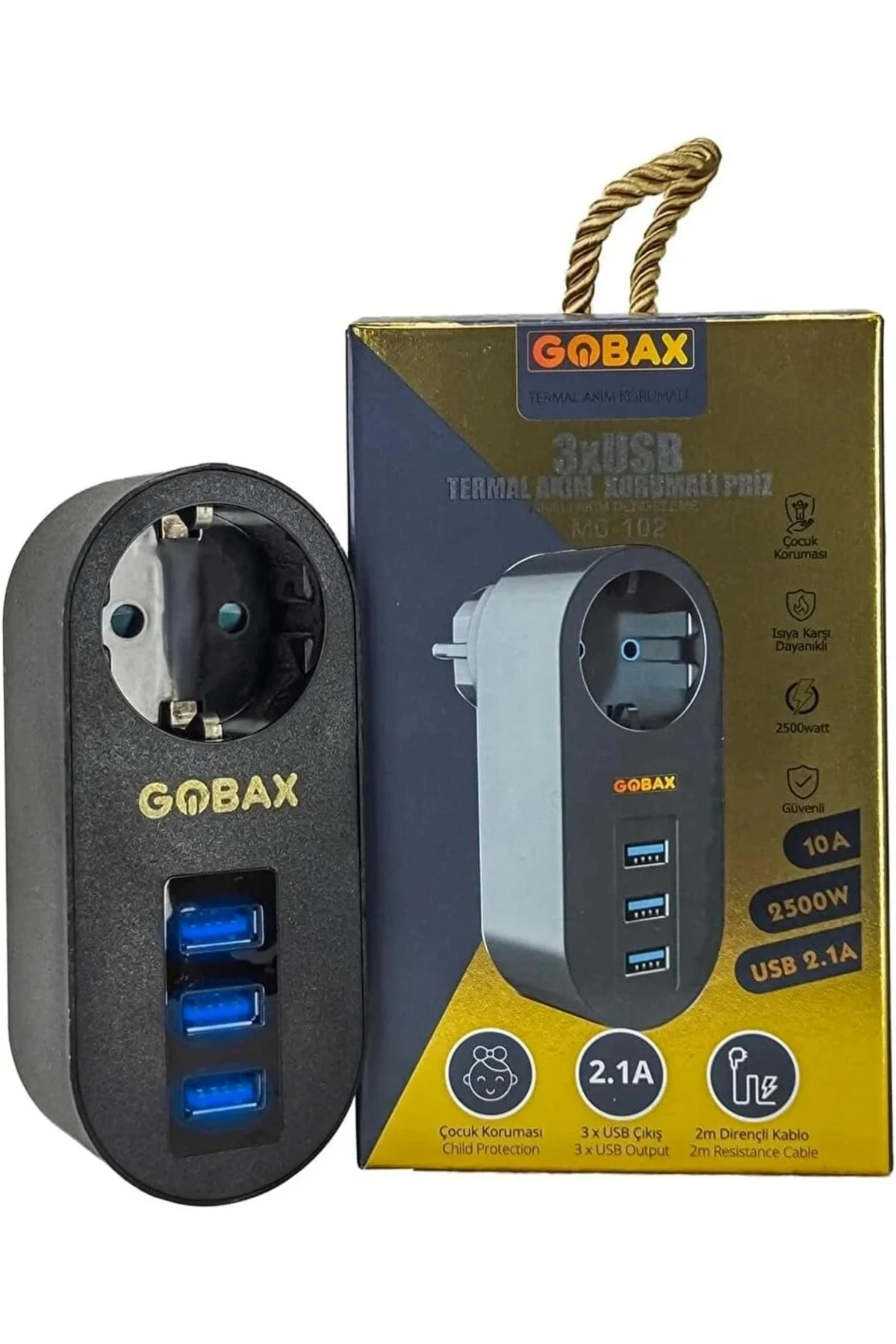 Gobax Termal Akım Korumalı Akıllı Priz 3xusb Li, Çocuk Korumalı, Led Işıklı, Yüksek Isıya Dayanıklı