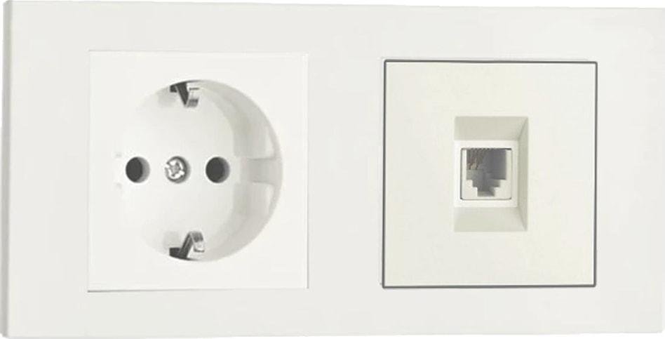 Grano Beyaz 2'li Set Topraklı Priz ve Cat5 Data Priz Set