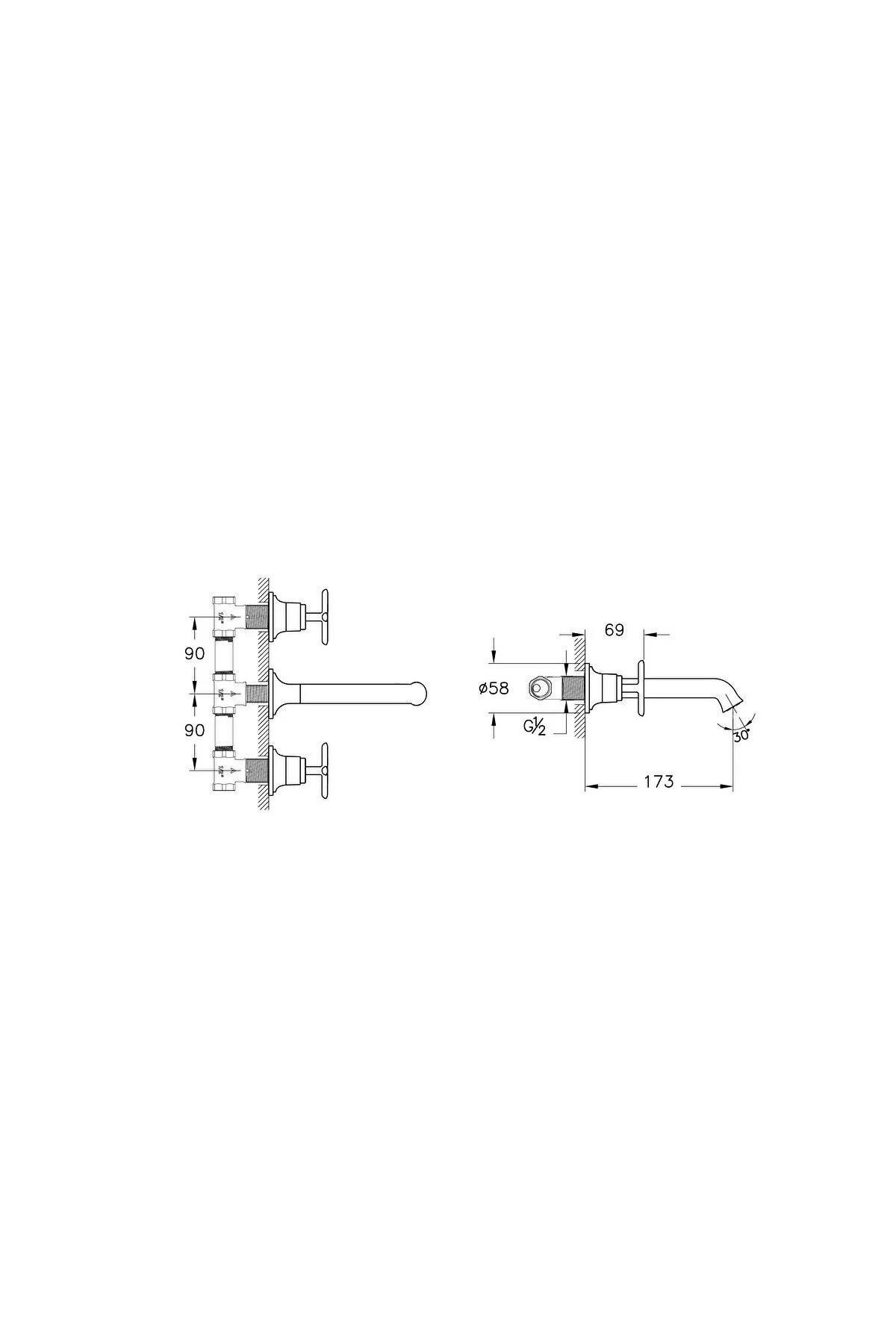 Origin Classic Ank.Lav.Bat.S.Üstü 3D Krom A42890 Ankastre Lavabo Bataryası Sıva Üstü