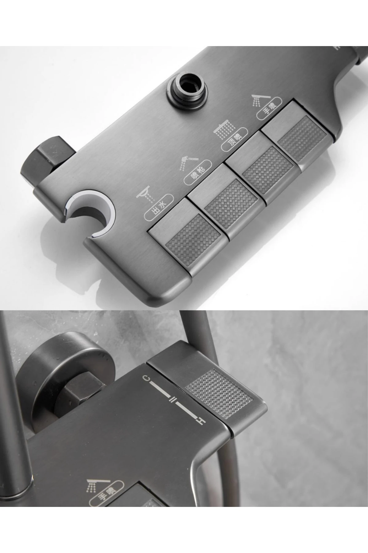 Antrasit Gri Tuşlu Piyano Duş Seti  2 Yıl Garantili Pirinç Materyal (Banyo Bataryası Dahil Set)