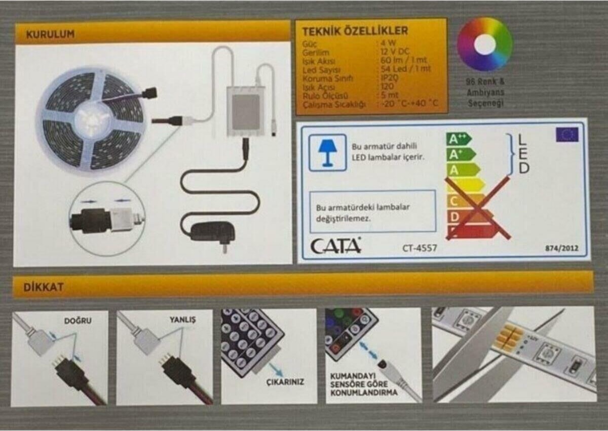 CT-4557 Rgb Şerit LED Seti 5 mt 96 Renk