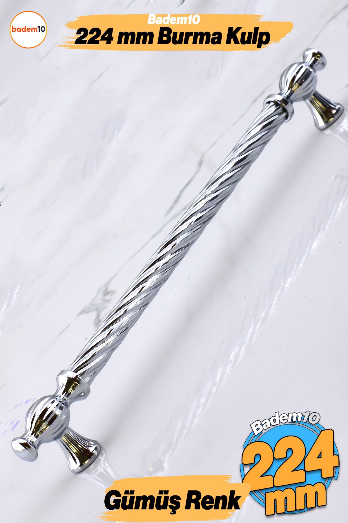 BADEM10 Burma Metal Gümüş Kulp 224 Mm Mobilya Mutfak Çekmece Dolabı Dolap Kapak Kulpları Kulbu Kulpu 22.4 Cm